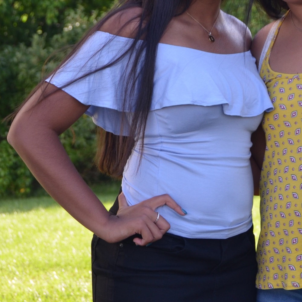 Periwinkle off the shoulder shirt